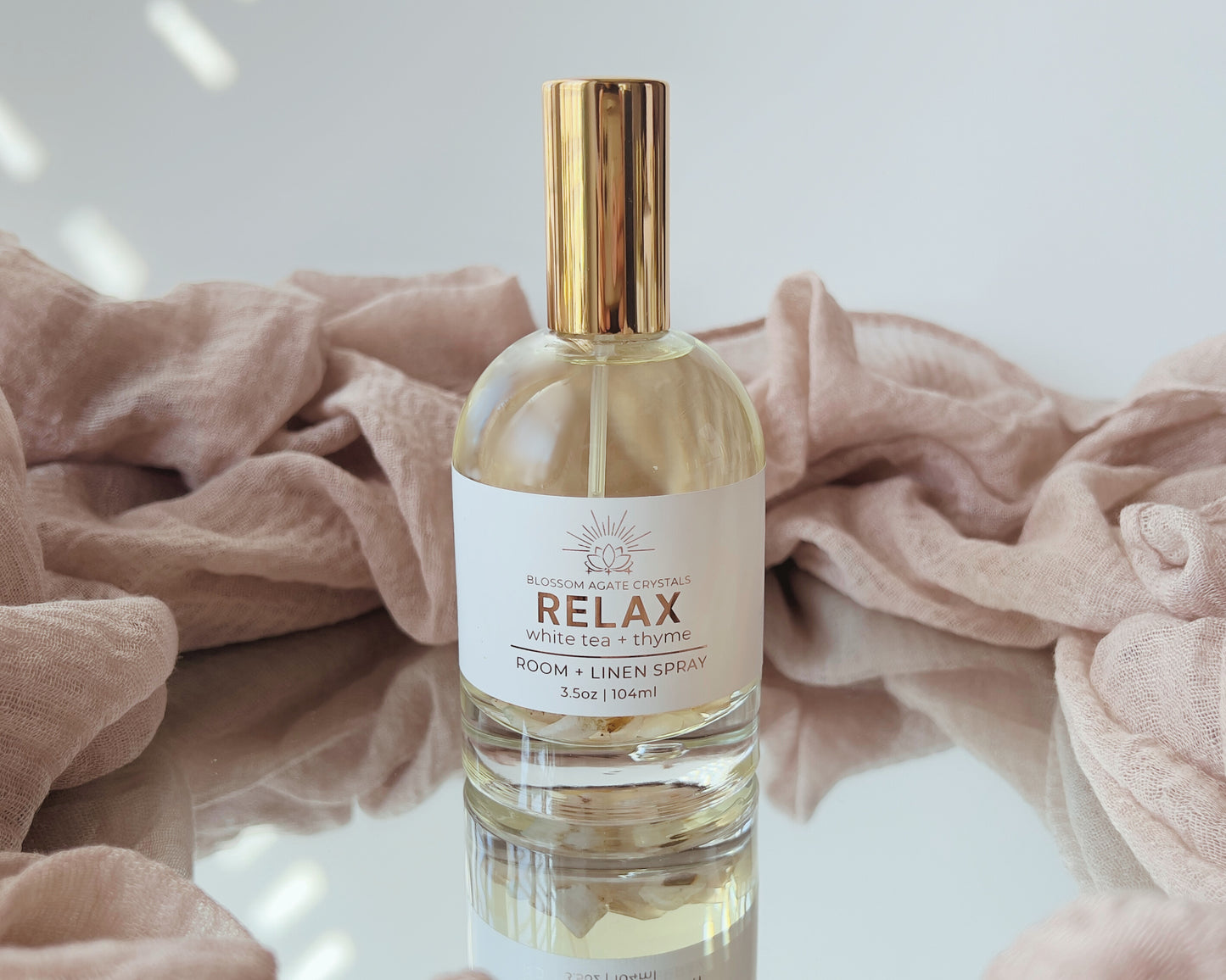 Relax Crystal Infused Room + Linen Spray | White Tea + Thyme - Blossom Agate Crystals