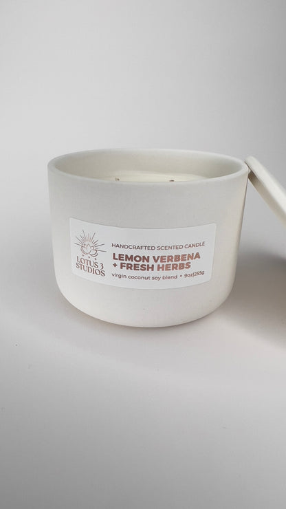 Lemon Verbena + Fresh Herbs Scented Ceramic Candle