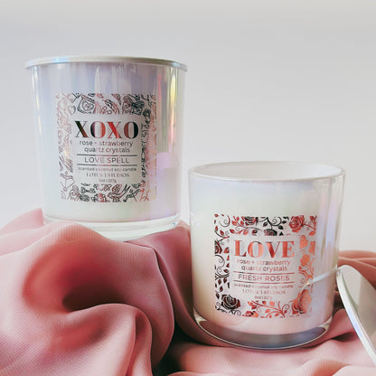 XOXO Rose + Strawberry Quartz Crystal Candle | Love Spell