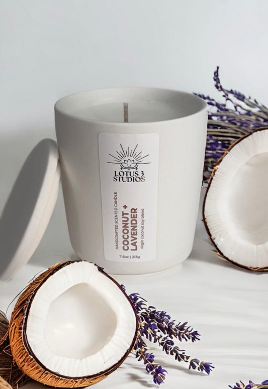 Coconut + Lavender Scented Ceramic Candle