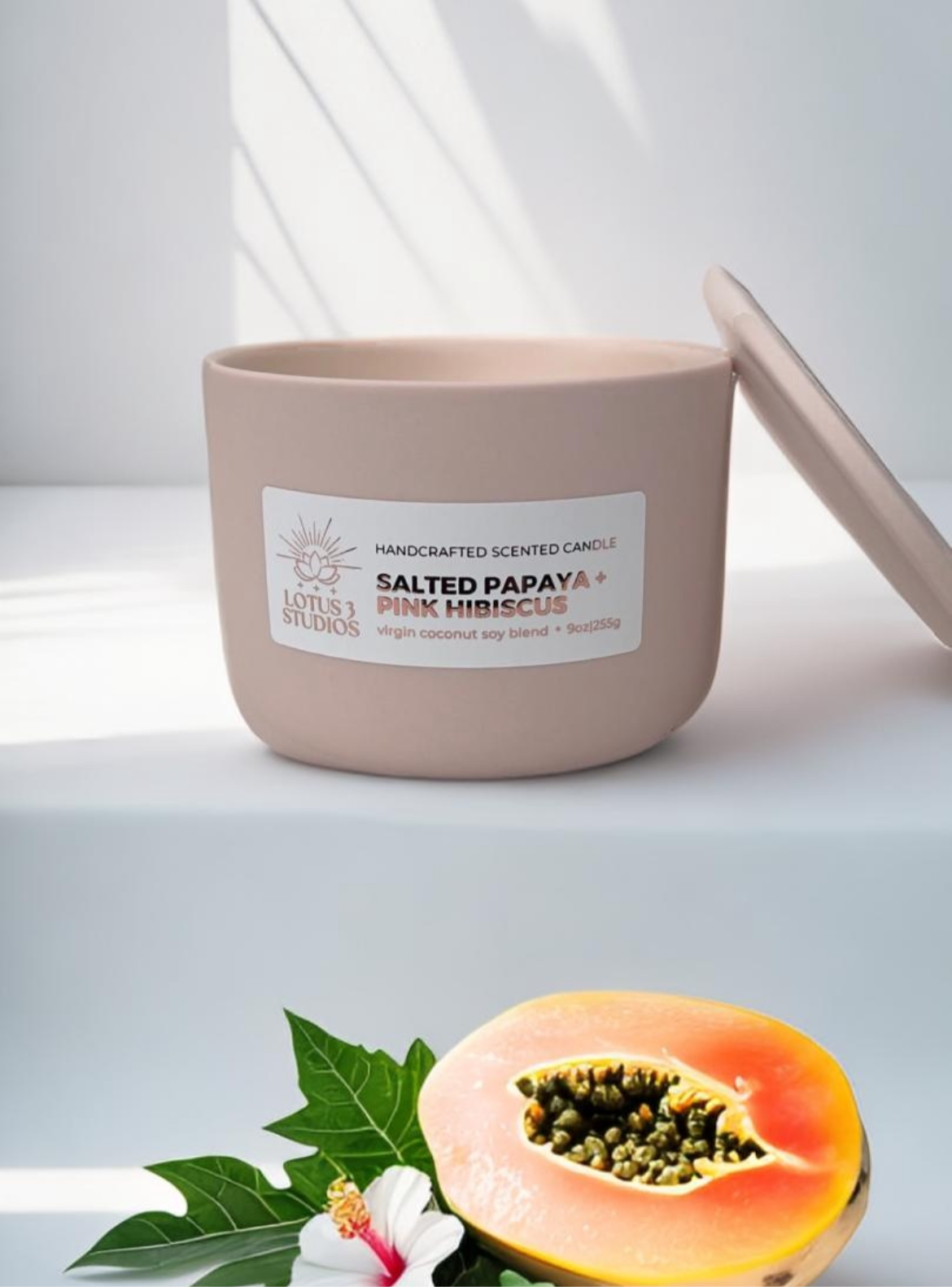 Salted Papaya + Pink Hibiscus Scented Ceramic Candle